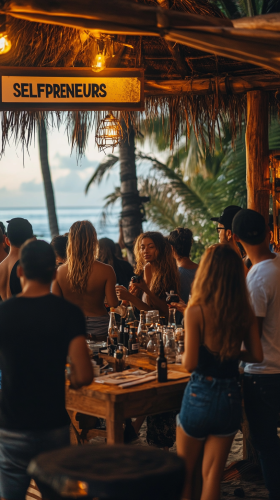 Selfpreneurs community gathering at beachfront event