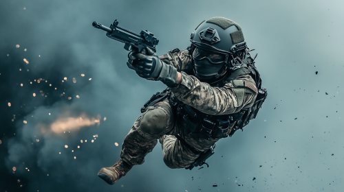 Special Forces Soldier Firing Gun