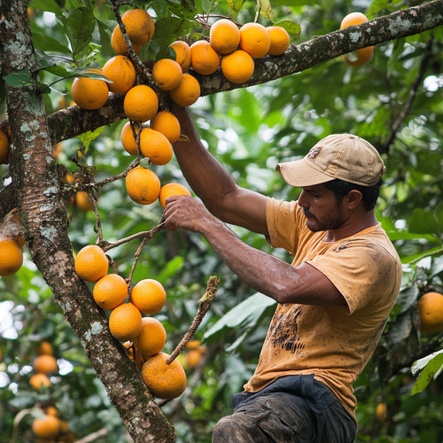 Three people reaching fruit tree Three people reaching fruit tree