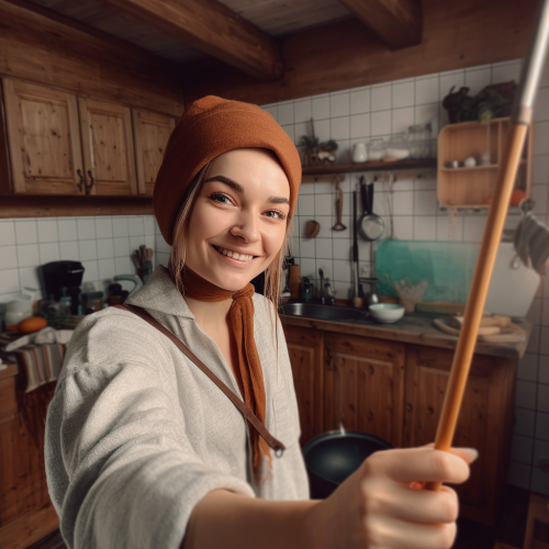 Smiling trad wife influencer kitchen