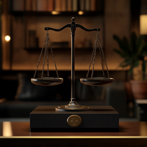 Vintage balance scale on table