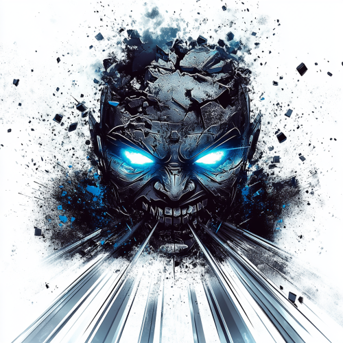 Train logo smashing through obstacle