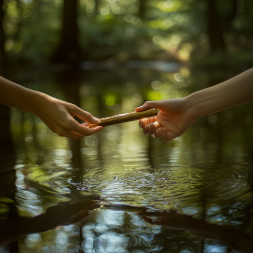 woman accepting relay baton hand