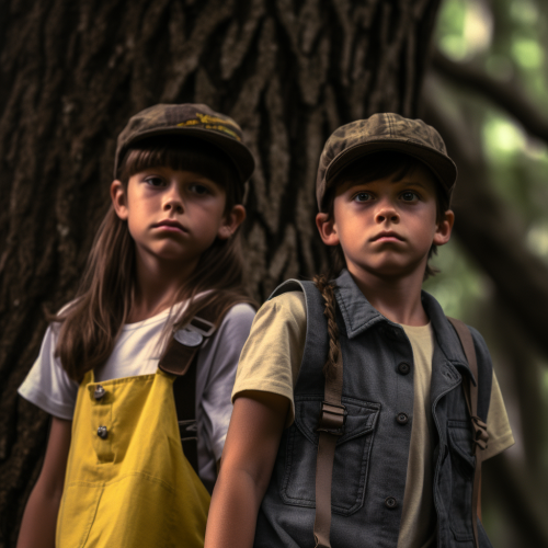 Young Kids Standing in Forest Young Kids Standing in Forest