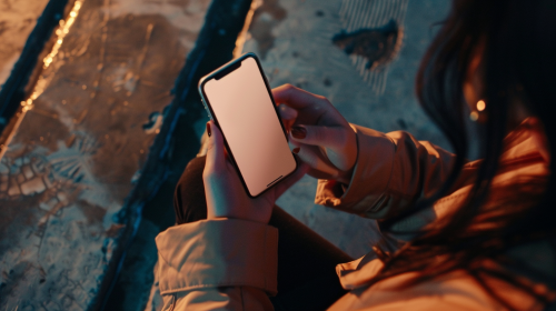 young woman hands holding phone in cinematic scene