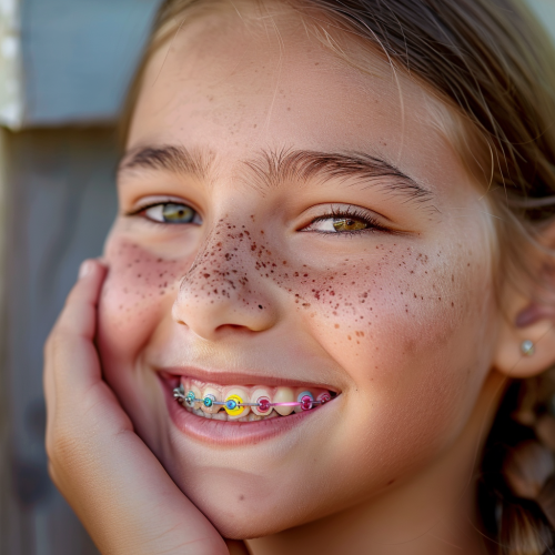 Happy girl with colorful braces