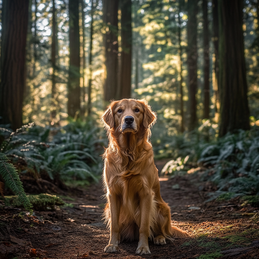 'A Golden Retriever in the Sunny Forest'