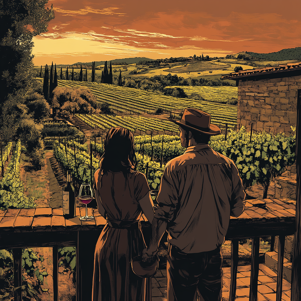  A couple at a winery in Tuscany