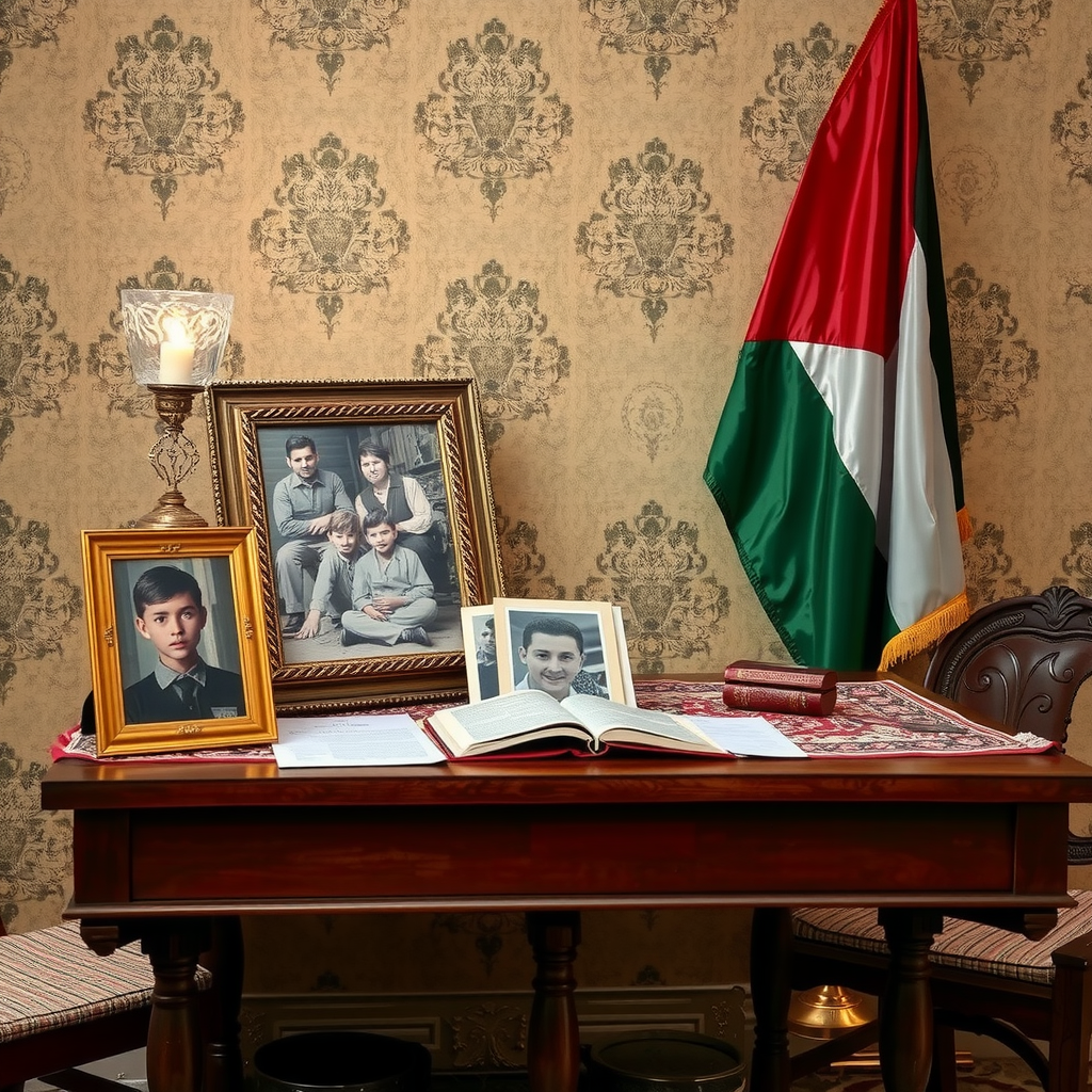  Age and childhood at Palestinian flag table.