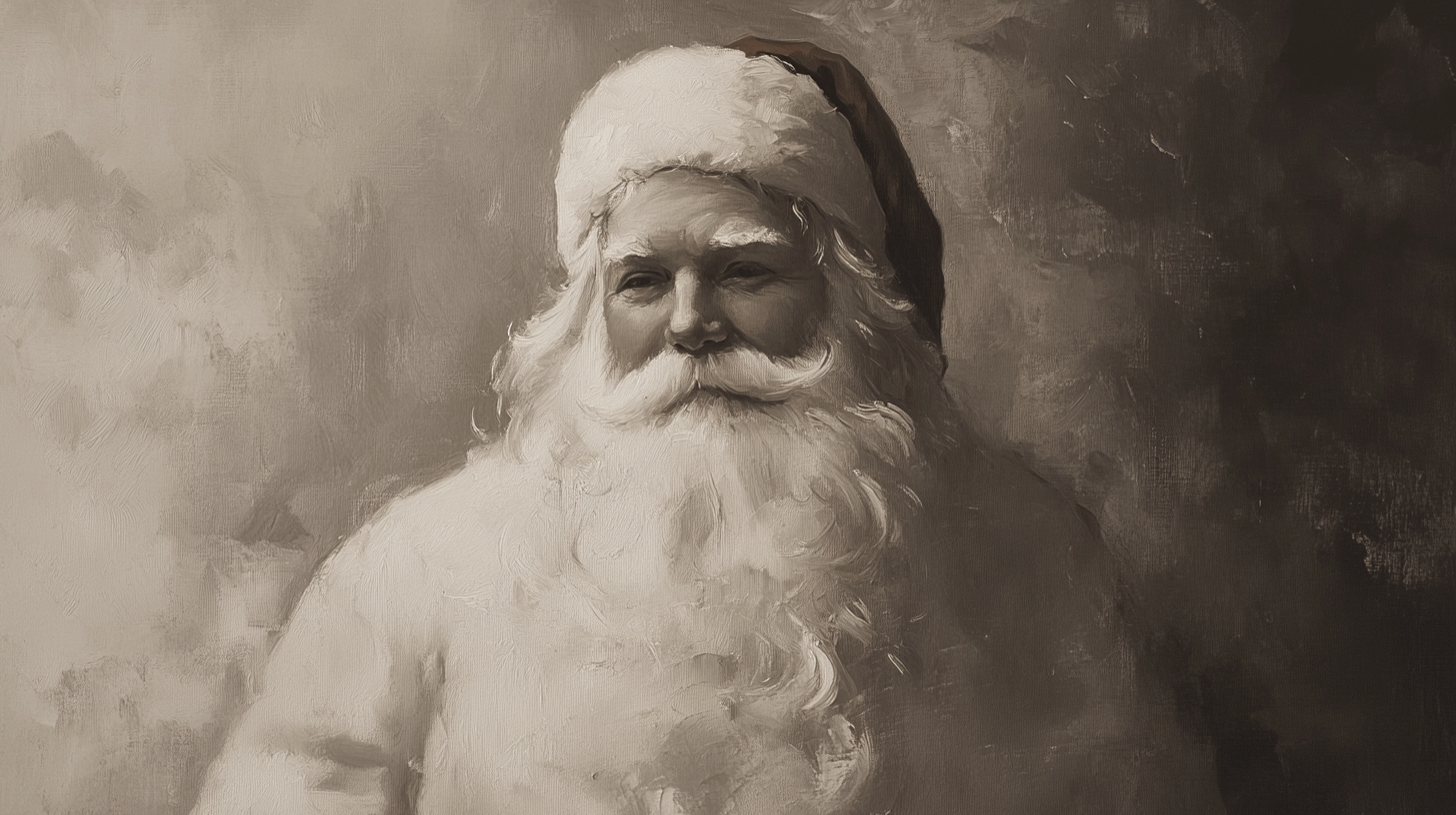  Santa in White with Dark Grey Background Vintage Style