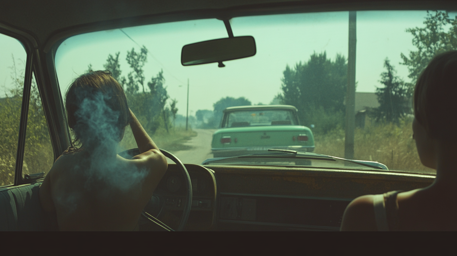  Women Smoking by Old Car in East Berlin