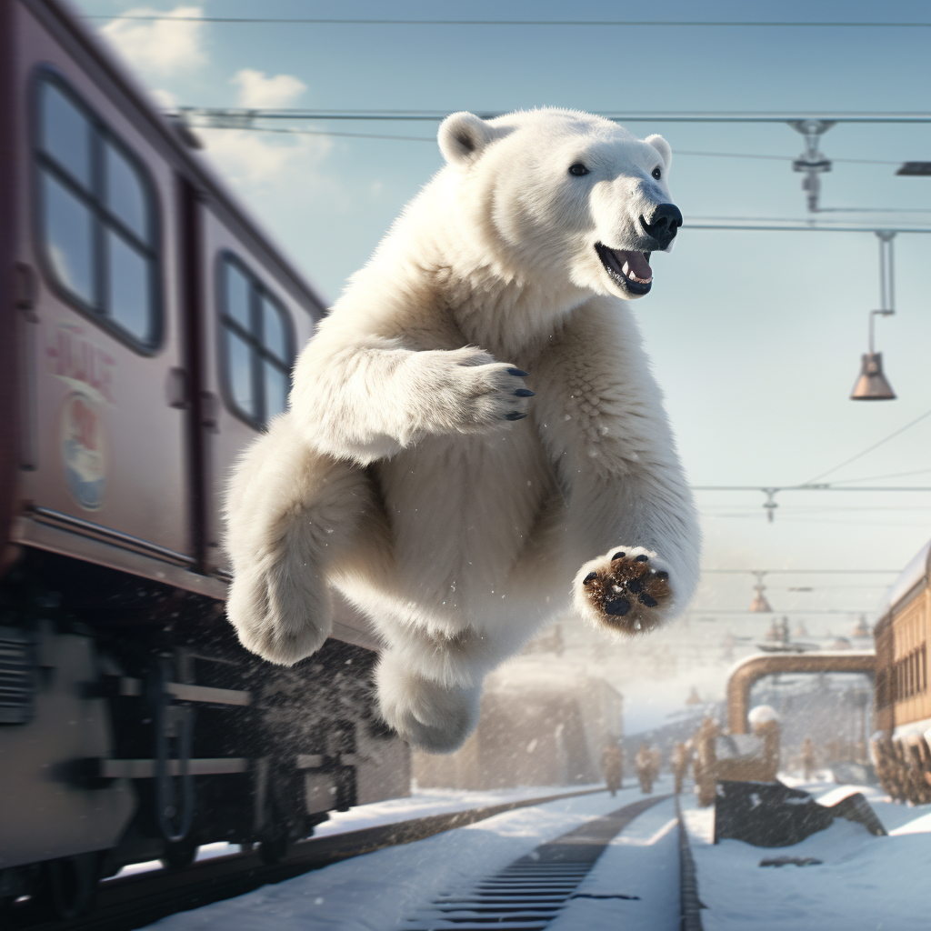 4.  A majestic polar bear jumping