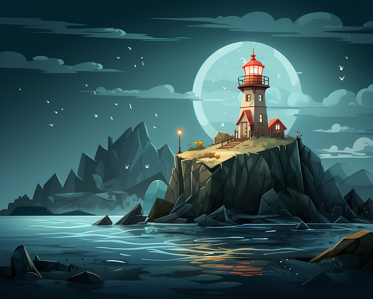 4. The ALT Text for the image could be  Illustration of a lonely lighthouse on a small island .