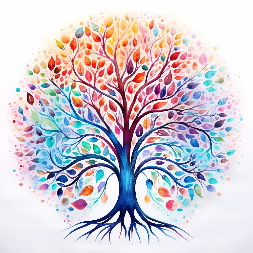 4. Vibrant watercolor depiction of an Aboriginal tree of life in feminine energy.