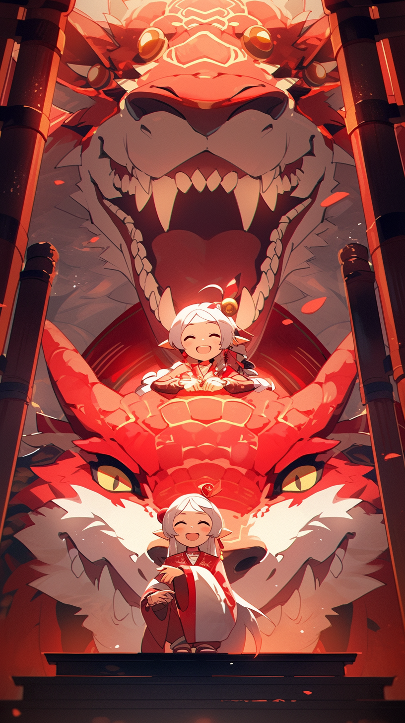 Cute dragon on red background