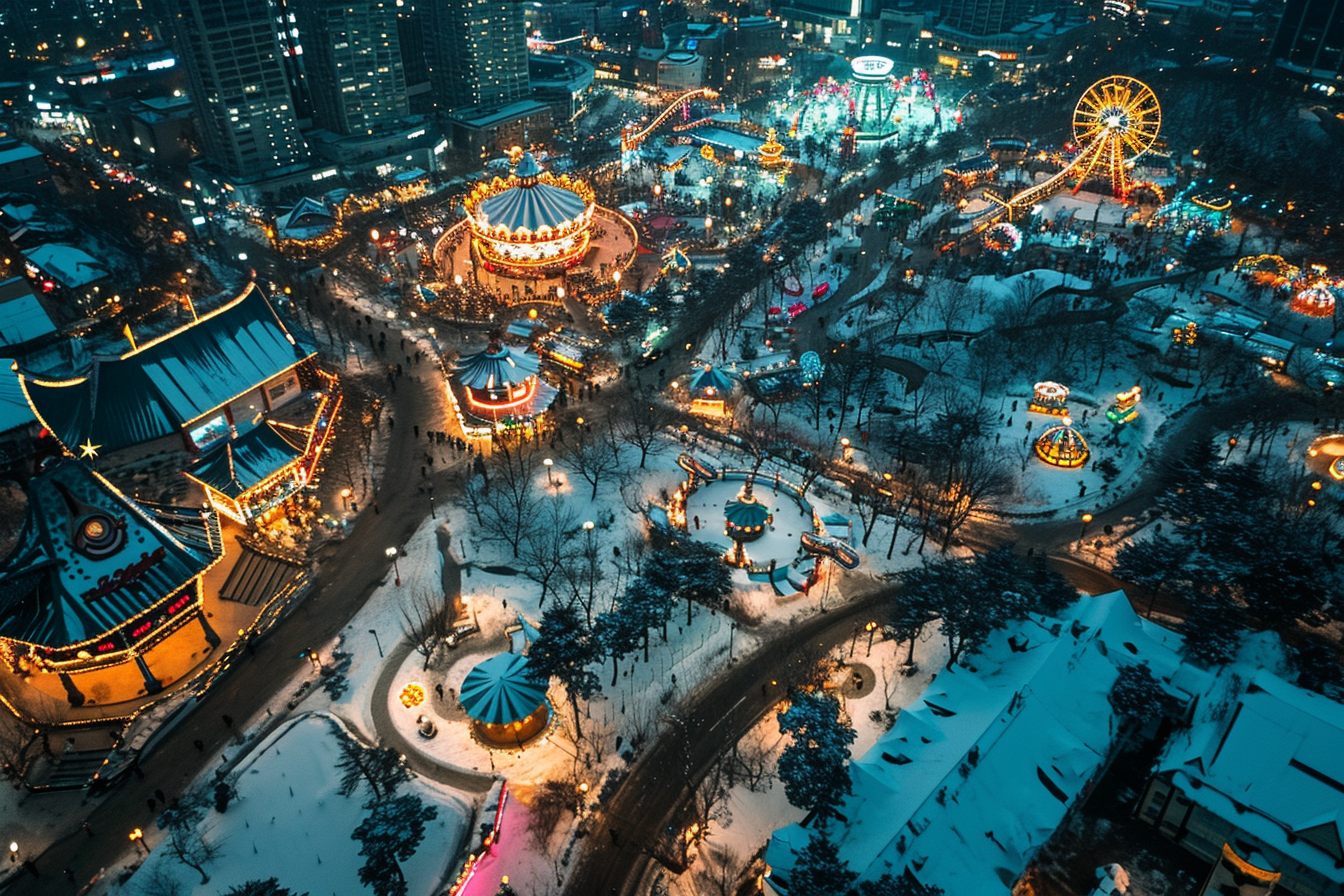 4. Aerial view Seoul cityscape with winter amusement park