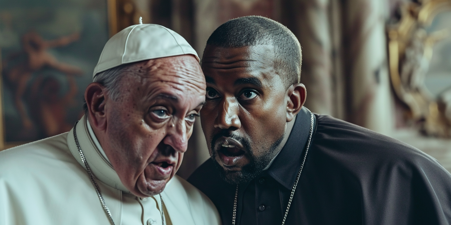 4. Kanye West whispers into Pope's ear with surprise