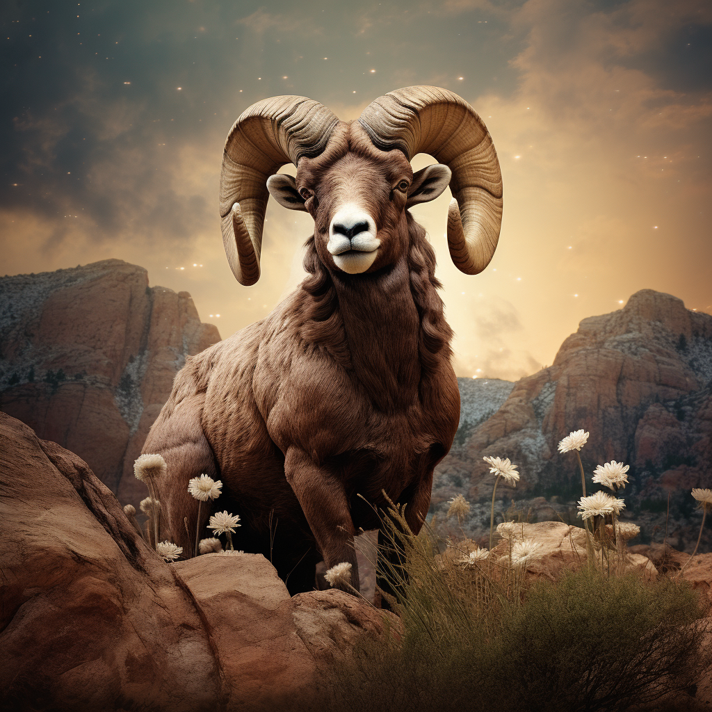 4. Majestic ram on cliff under starry sky