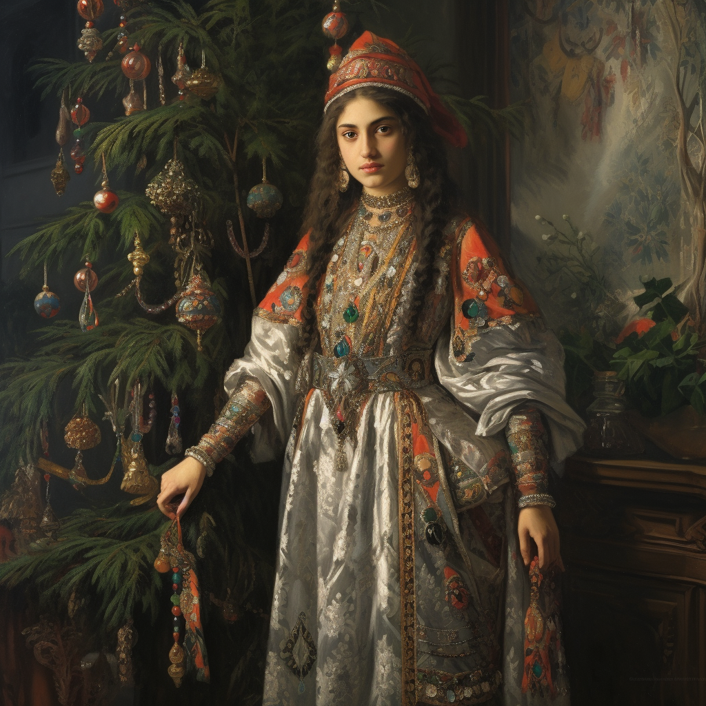 4. Armenian girl with Christmas tree toy and silver jewelry