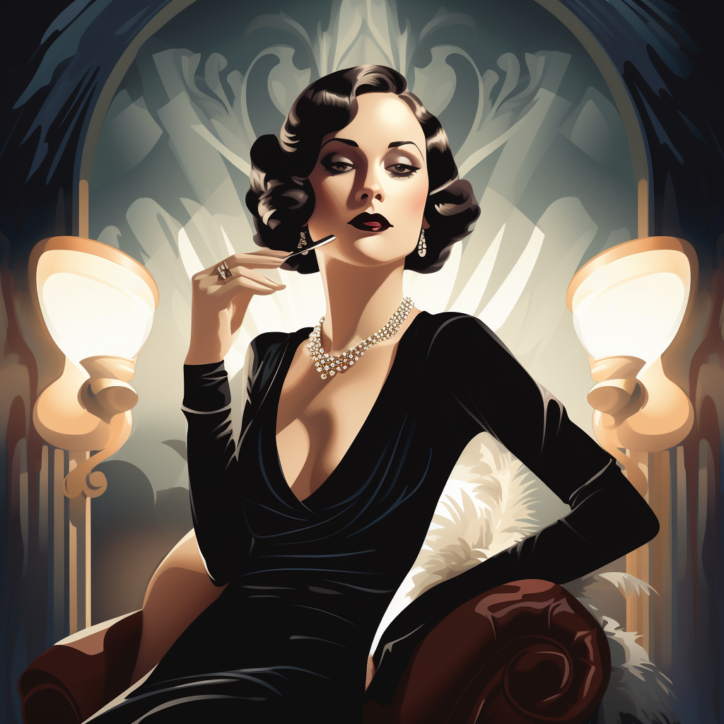 4. Beautiful woman smoking cigarette in Art Deco style