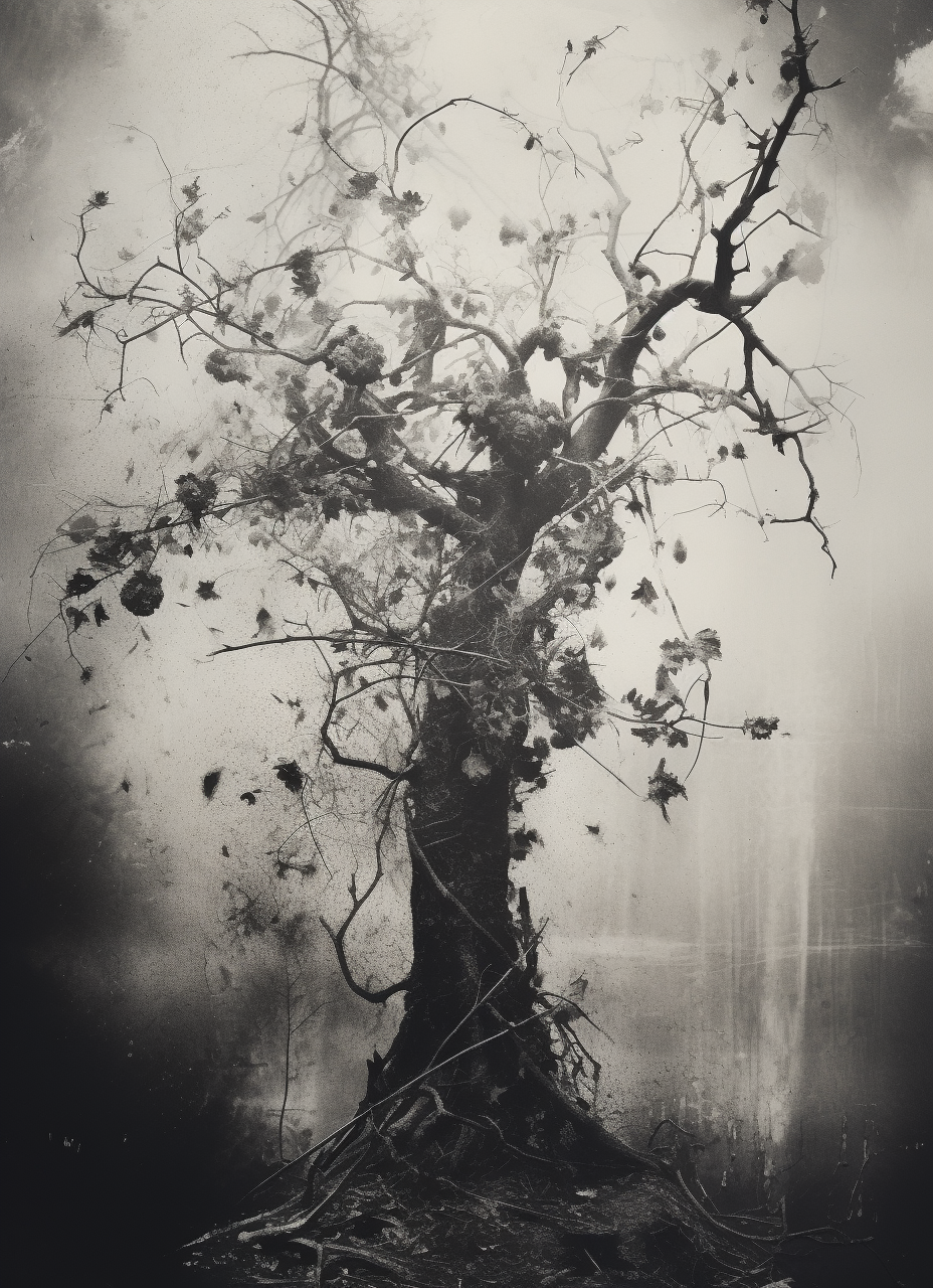 4. Beautiful black and white tree with leaves