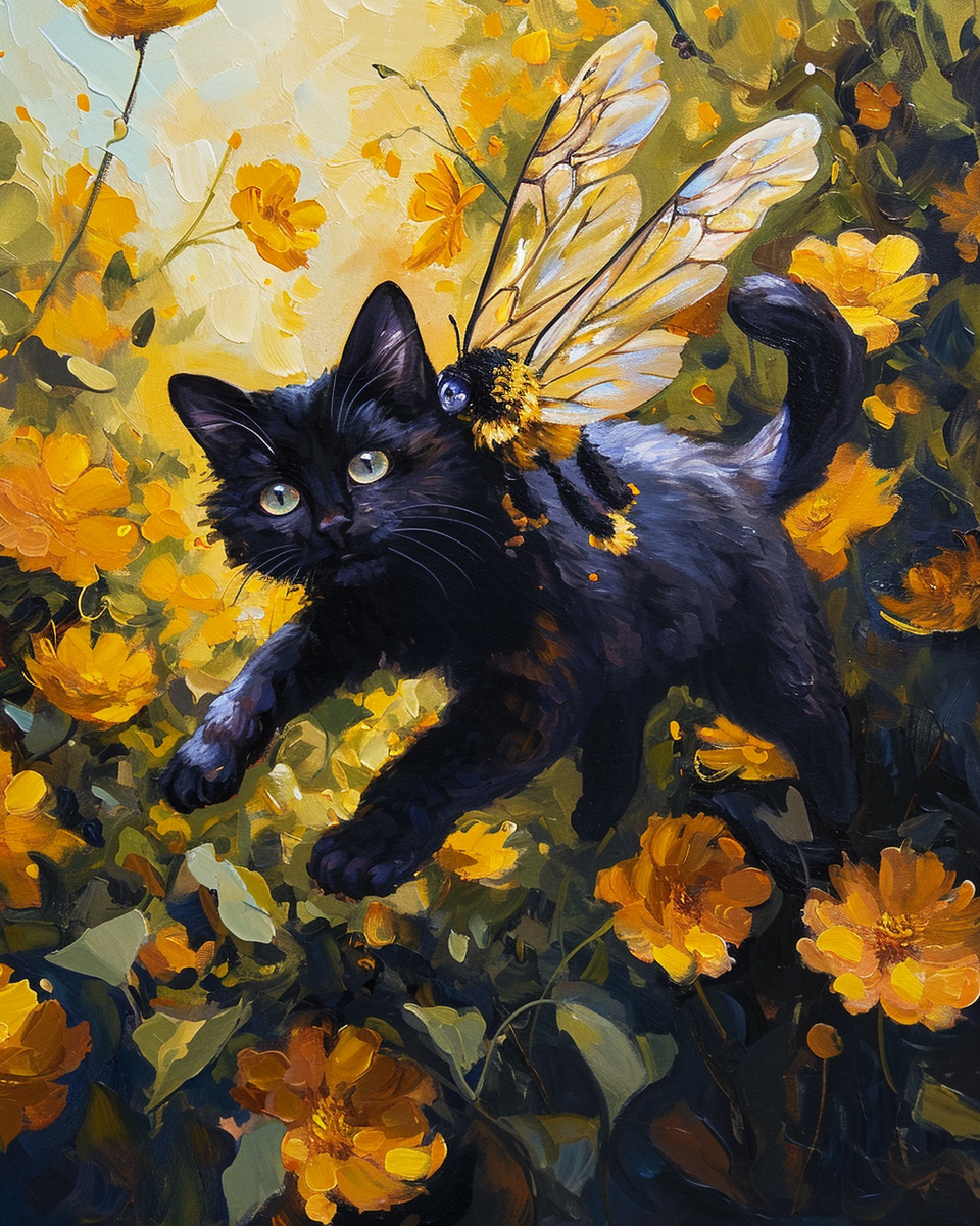 4. Black cat with bumble bee wings