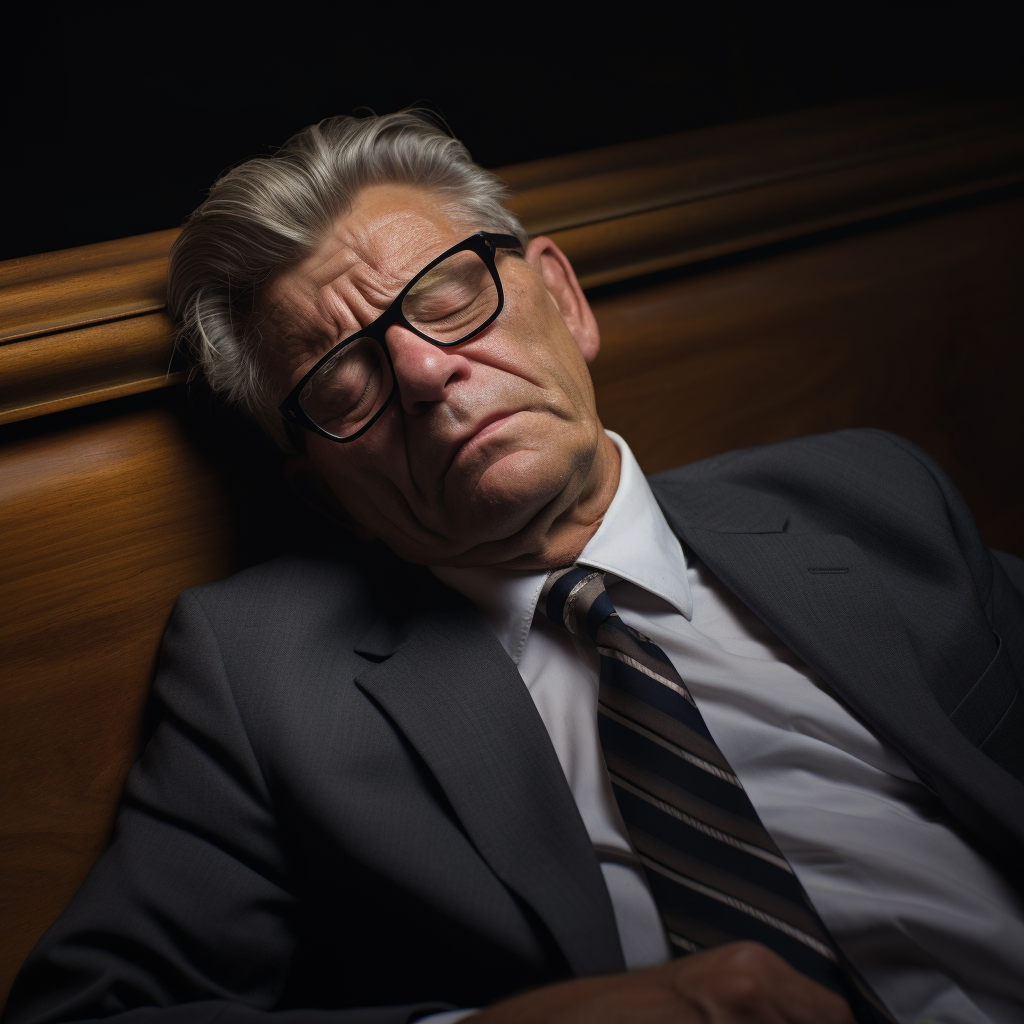 4. Cantankerous older man sleeping, glasses, suit, tie