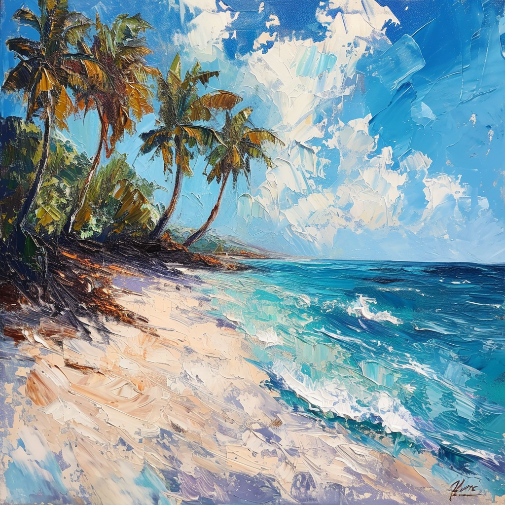 4. Vibrant and Colorful Caribbean Beach Oil Painting