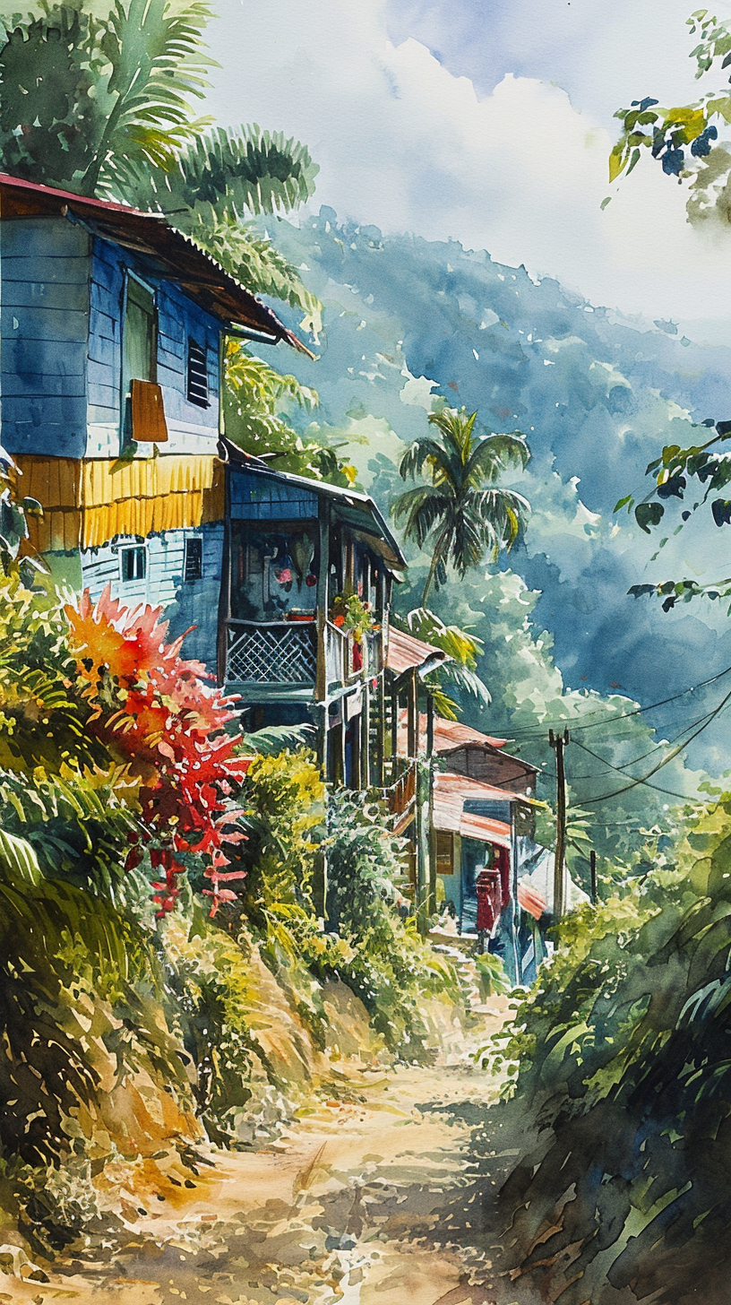 4. Beautiful Caribbean shacks nestled in lush hillside ?