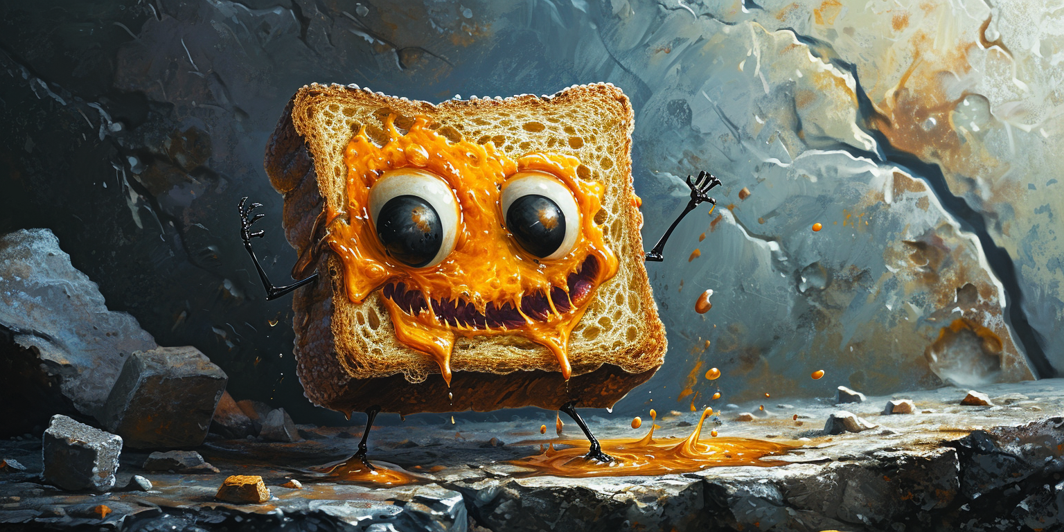 4. Scary and Humorous Cartoon Toast with 6 Arms and 6 Legs