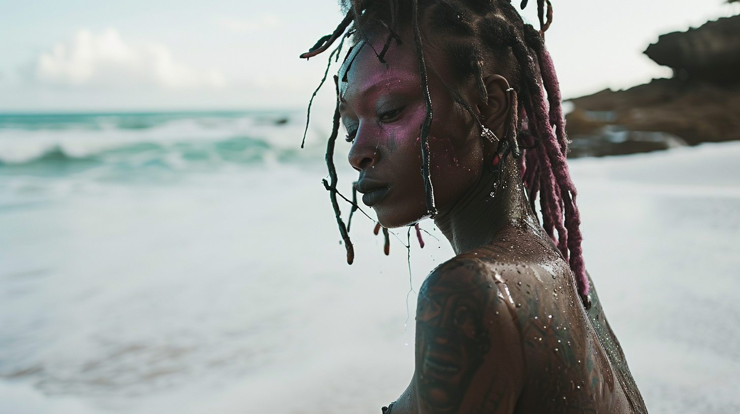 4. Cyberpunk black woman on the beach