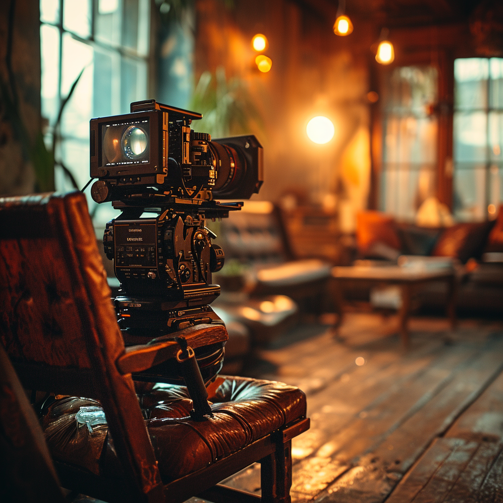 4. Cinematographer camera setup with studio lights, chairs, and Nikon Z7