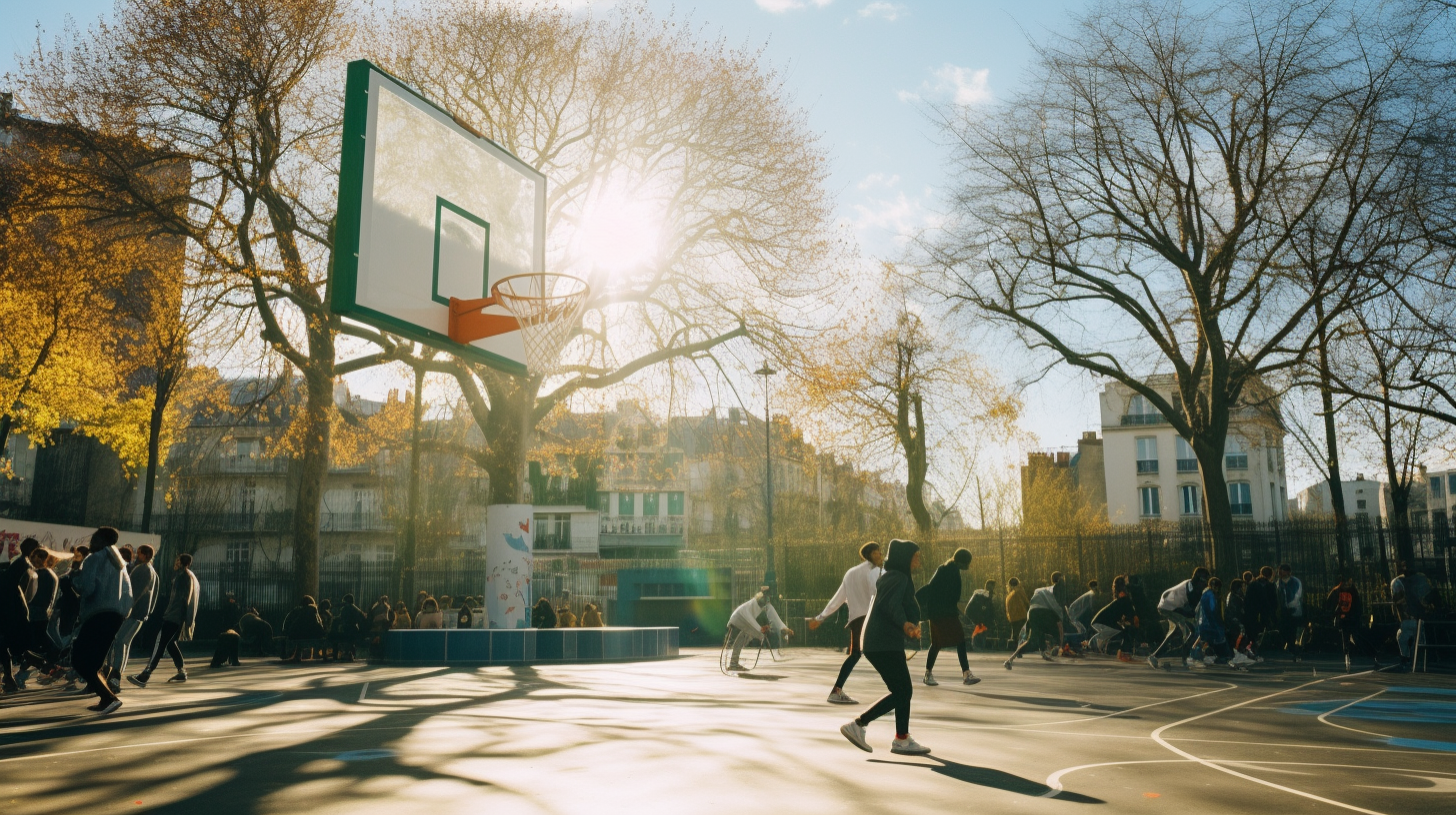 4. A group of young people playing basketball in Paris