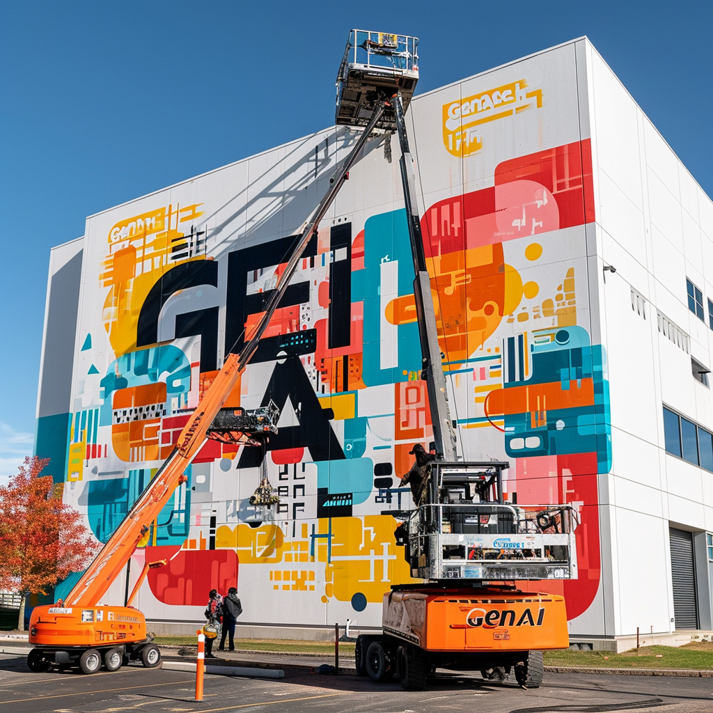 4. Image of a colorful mural being painted on a building