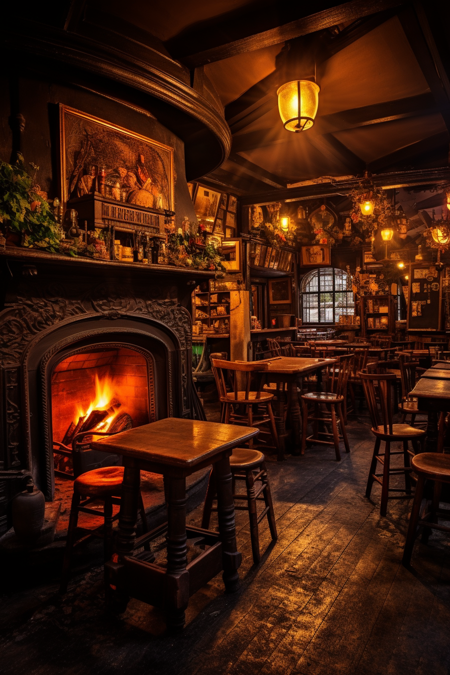 4. Cozy Irish pub with warm lighting and a pint of beer