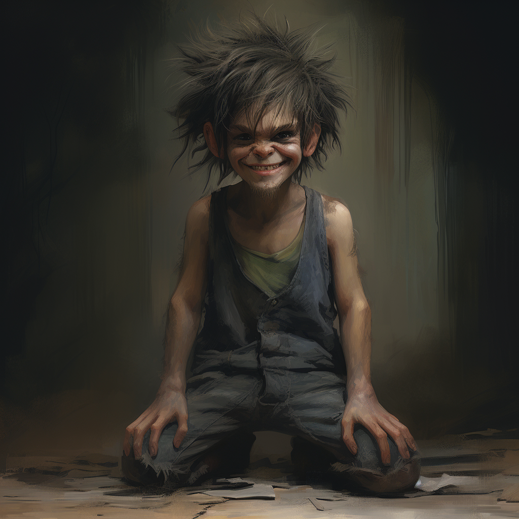 4. Demon child with big smile and disheveled hair