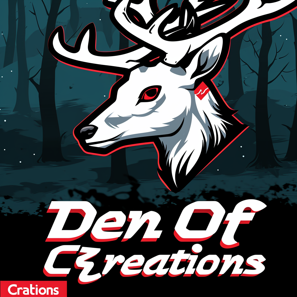 4. Cartoon white deer gaming logo for Den Of Creations