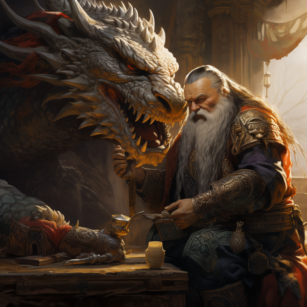 4. Dwarf Shaman Soothing Dragon, Touching its Nose