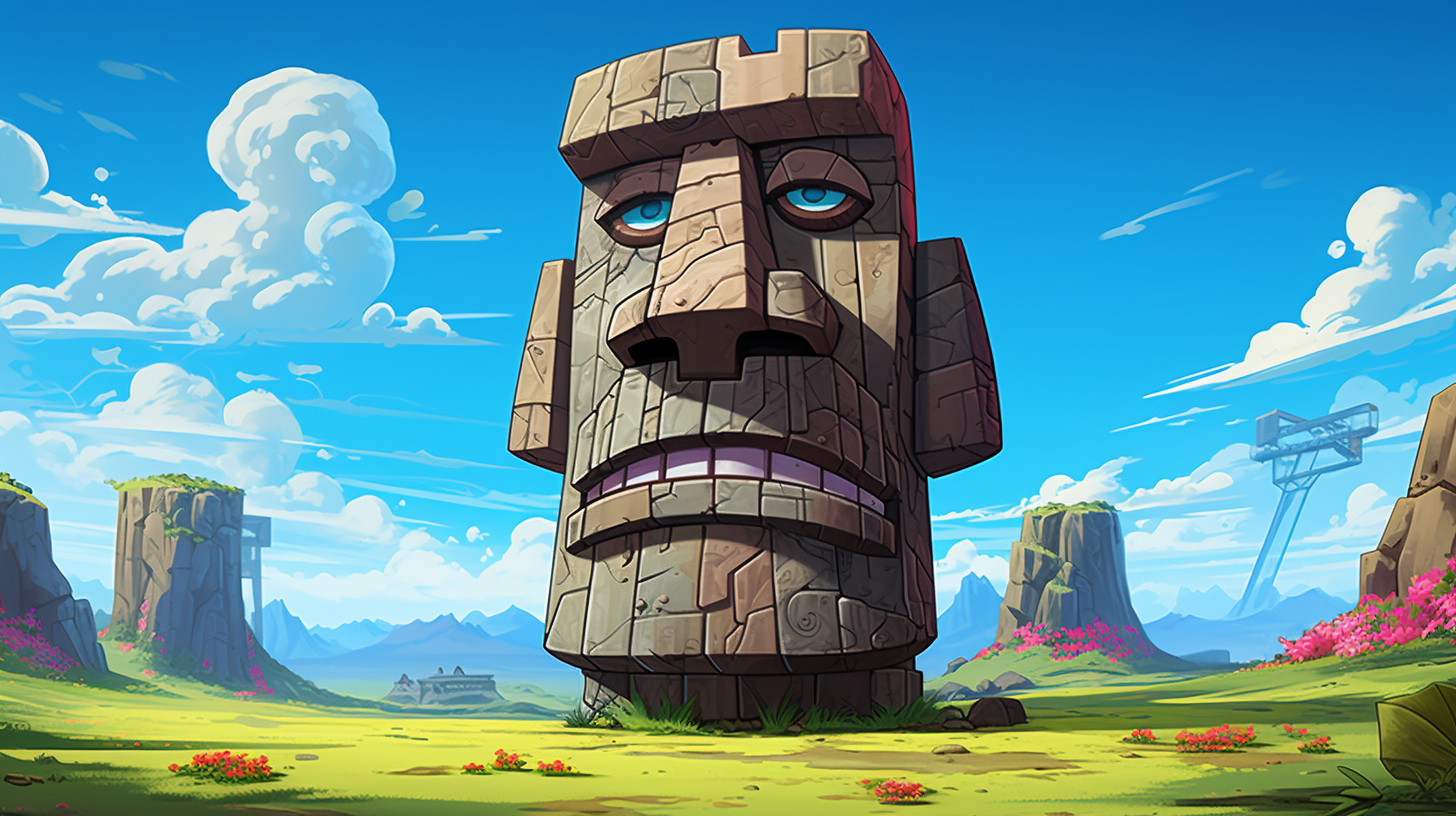 4. Architect with plans and palace on Easter Island