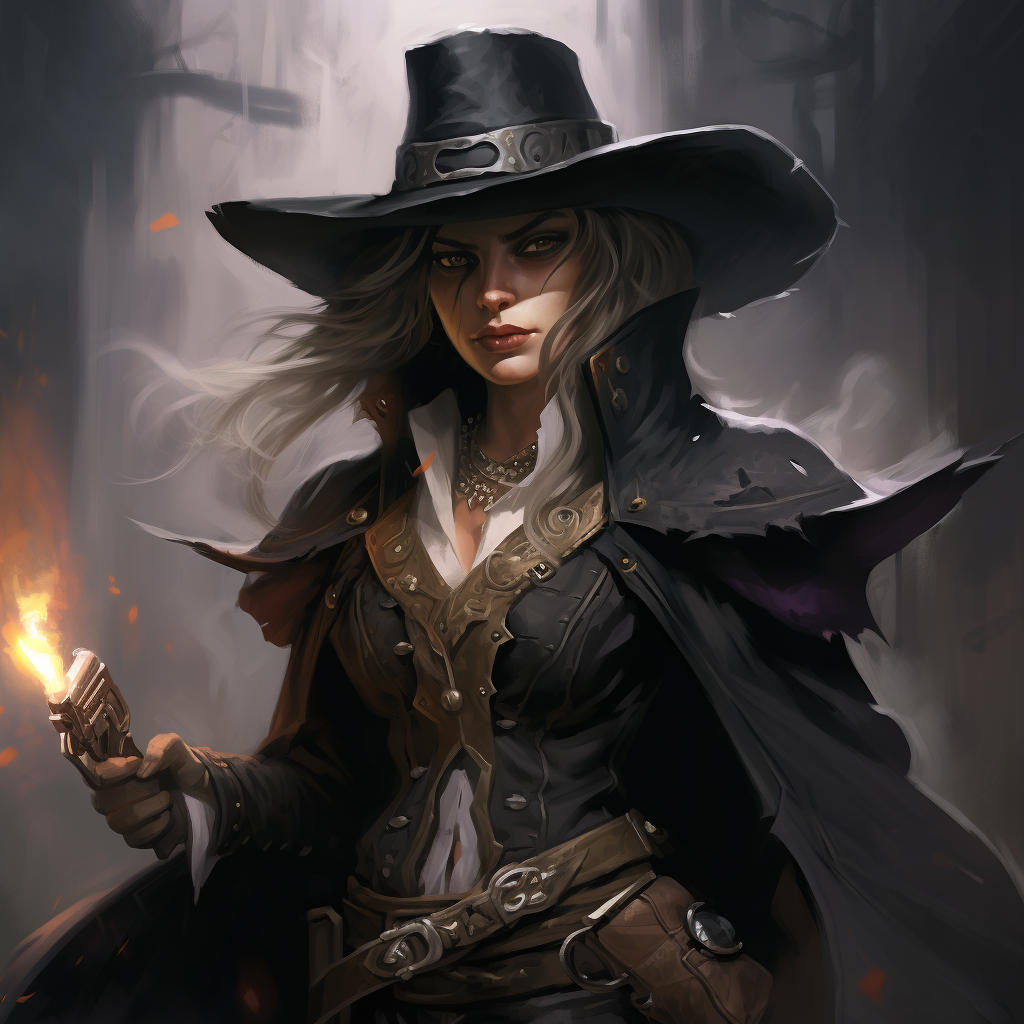 4. Elf gunslinger with two guns wearing a big brimmed black hat