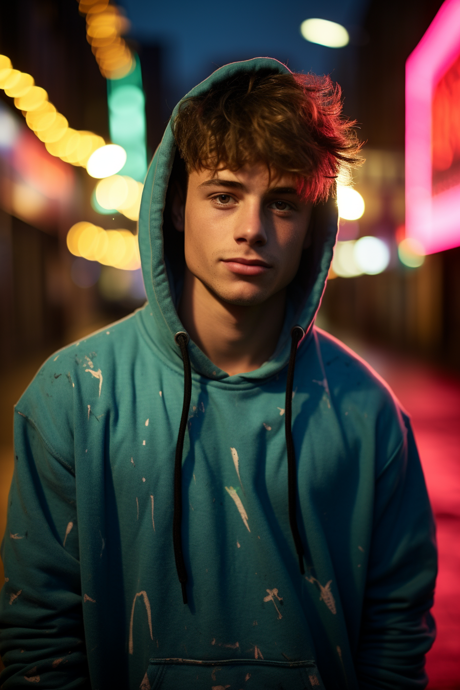 4. Elite teen with soulful gaze in black adidas hoodie.