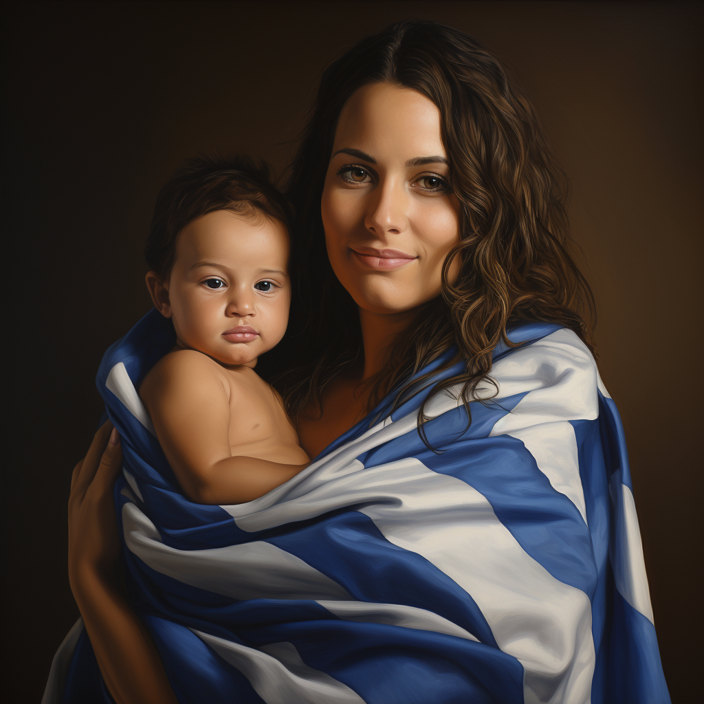 4. Image of Israeli woman holding Israeli child wrapped in Israel flag