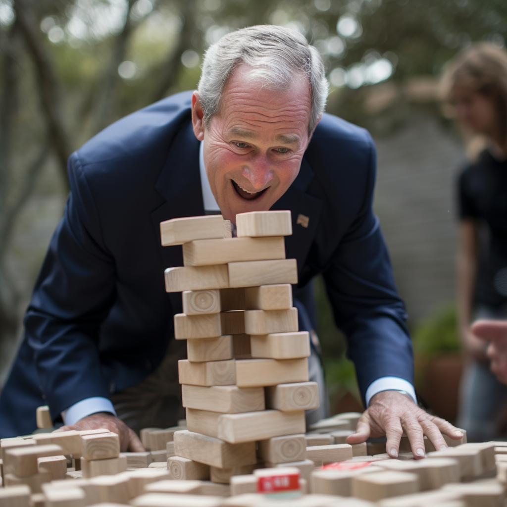 4. Excited George W Bush playing Jenga towers