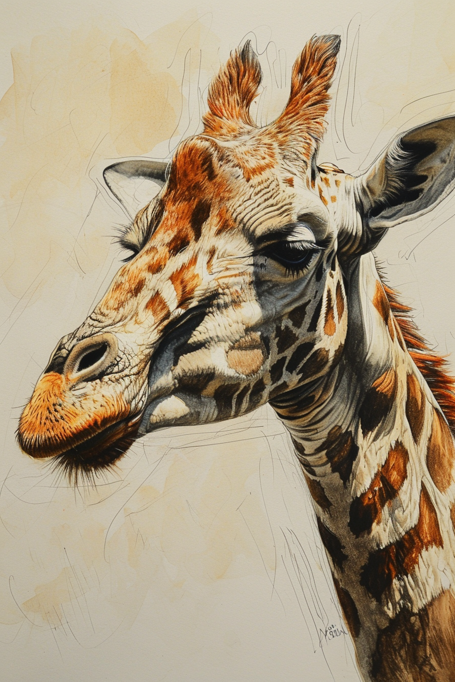 4. Majestic giraffe side profile in Leyendecker's style