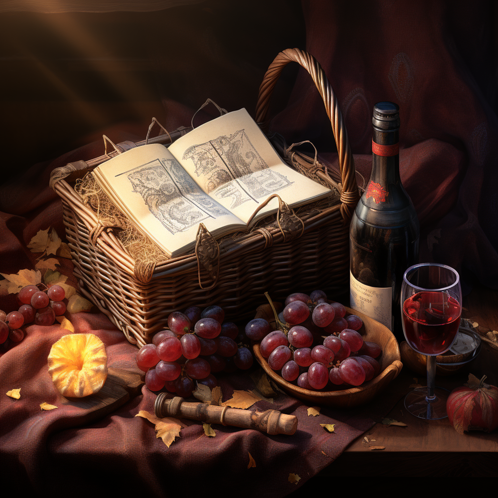 4. Fruit, Wine, and Letter in Gothic Picnic Basket