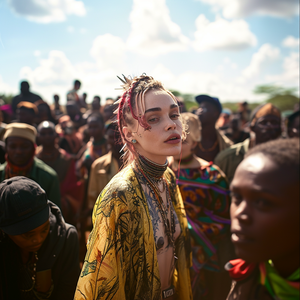 4. Musical artist Grimes surrounded by diverse crowd