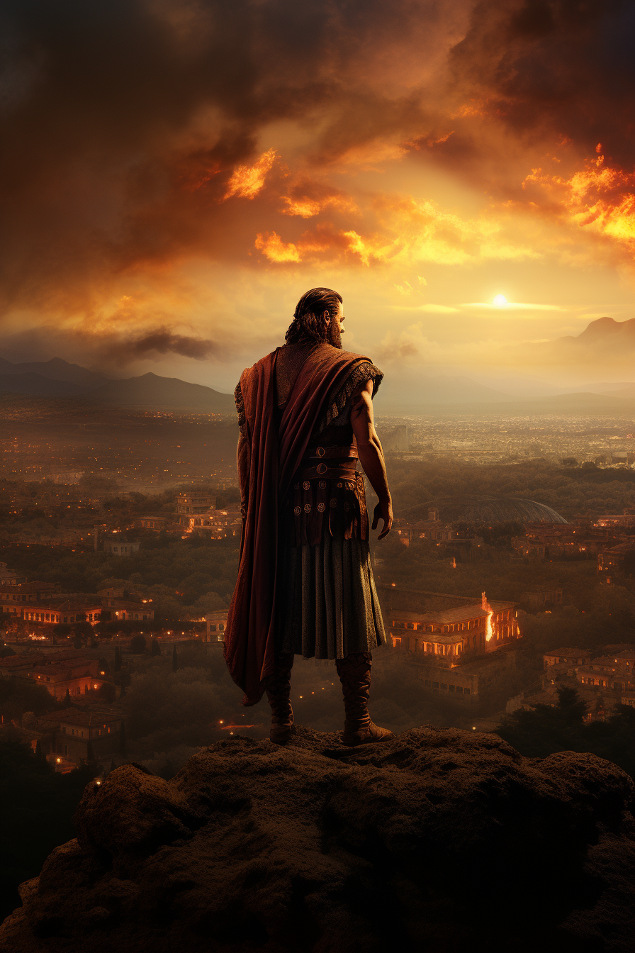 4.  Hannibal Barca overlooking burning Italian city  image