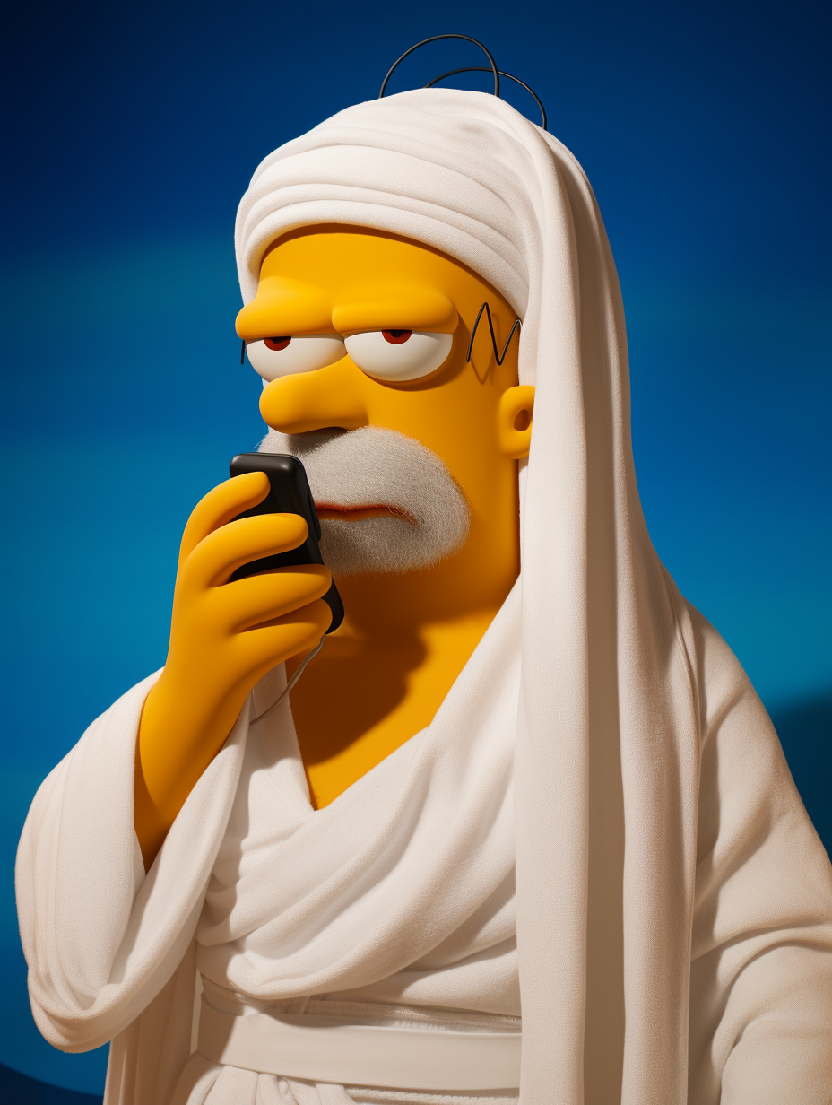 4. Homer Simpson using cellphone with white towel on his head