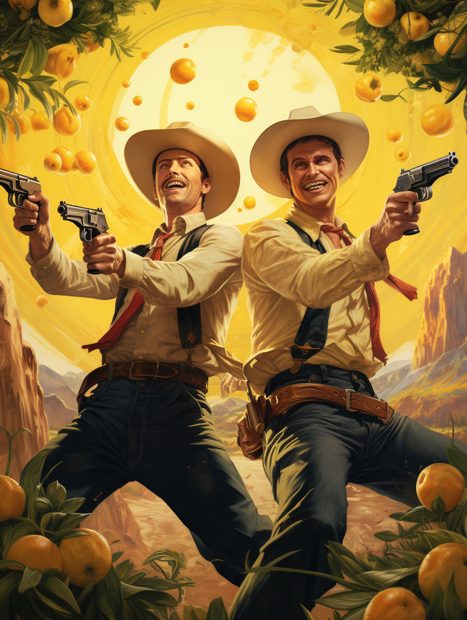 4. Lemon gunfighters pointing guns at each other