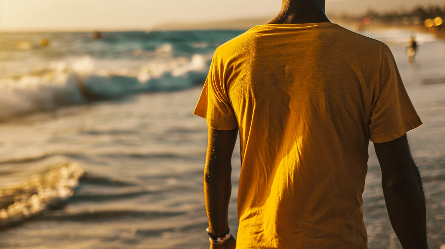 4. Lifeguard in yellow t-shirt at the beach